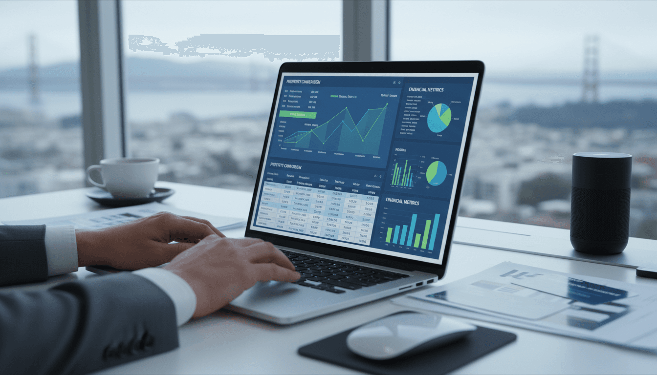 Laptop showing real estate investment analytics and property comparison tools